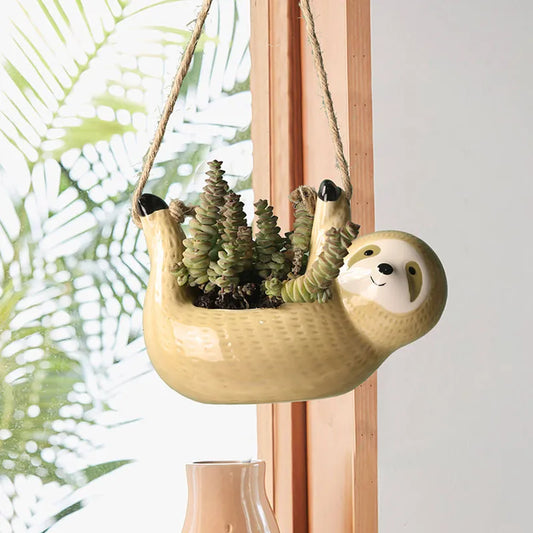Sloth Ceramic Hanging Planter