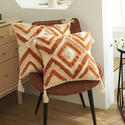 Geometric Tufted Cotton Pillow Cover